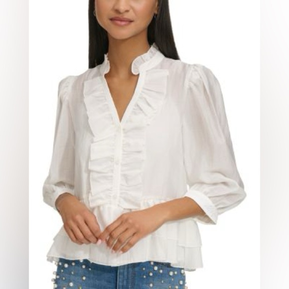 NWT KARL LAGERFELD PARIS Ruffle Front Blouse